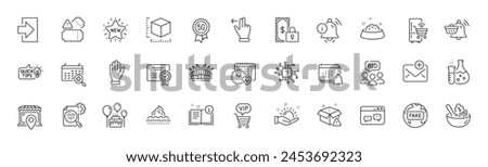 Notification, Skin care and Education idea line icons. Pack of Login, Information bell, Hand icon. Seo stats, Salad, Cardio calendar pictogram. Private payment, Tickets, Refrigerator. Vector