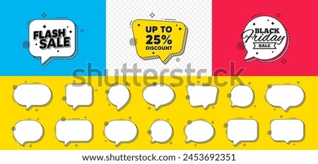 Black friday chat speech bubble. Up to 25 percent discount tag. Sale offer price sign. Special offer symbol. Save 25 percentages. Discount tag chat message. Flash sale speech bubble banner. Vector