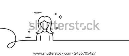 User line icon. Continuous one line with curl. Female Profile sign. Woman Person silhouette symbol. Woman single outline ribbon. Loop curve pattern. Vector