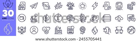 Alarm clock, Servers and Paper plane line icons pack. Electricity factory, Cloud upload, Phone message web icon. Smile, Incubator, Metro pictogram. Recovery ssd, Support, Antistatic. Vector