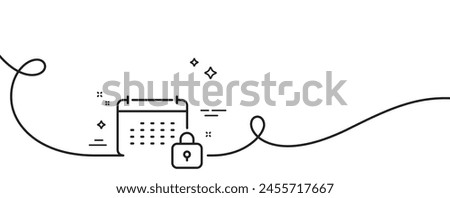 Calendar locked line icon. Continuous one line with curl. Annual planner sign. Event schedule symbol. Calendar single outline ribbon. Loop curve pattern. Vector