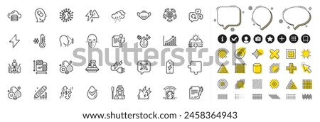 Set of Face id, Augmented reality and Coronavirus line icons for web app. Design elements, Social media icons. Puzzle, Depression treatment, Signing document icons. Vector