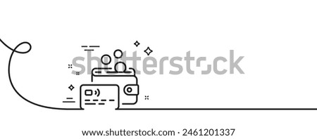 Credit card line icon. Continuous one line with curl. Bank money payment sign. Wallet coin pay symbol. Card single outline ribbon. Loop curve pattern. Vector