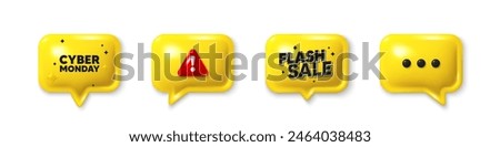 Offer speech bubble 3d icons. Cyber Monday Sale tag. Special offer price sign. Advertising Discounts symbol. Cyber monday chat offer. Flash sale, danger alert. Text box balloon. Vector