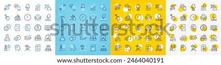 Vector icons set of Chemistry lab, Checkbox and Journey line icons pack for web with Online auction, Table lamp, Timer outline icon. Ranking stars, Safe time, Cursor pictogram. Metro. Vector