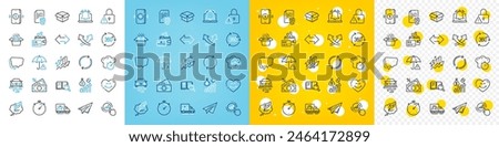 Vector icons set of Consumption growth, Search book and Money tax line icons pack for web with Sync, Copyright chat, Salary outline icon. Open box, Graph chart, Reminder pictogram. Lock. Vector