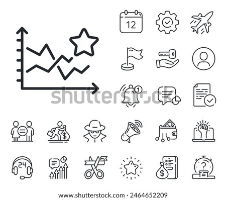 Stars rating sign. Salaryman, gender equality and alert bell outline icons. Ranking star line icon. Best stats rank symbol. Ranking stars line sign. Spy or profile placeholder icon. Vector