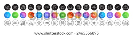 Efficacy, Contactless payment and Euro rate line icons. Round icon gradient buttons. Pack of Approved report, Inclusion, Interview icon. Vector