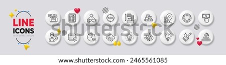 Inclusion, Roller coaster and Energy line icons. White buttons 3d icons. Pack of Payment click, Idea, Remove account icon. Cloud sync, Tax calculator, Brush pictogram. Seo, Timer, Floor plan. Vector