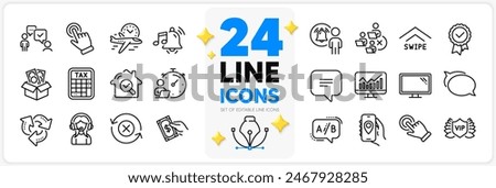 Icons set of Text message, Remove team and Bribe line icons pack for app with Monitor, Location app, Timer thin outline icon. Tax calculator, Recycle, Pay money pictogram. Statistics. Vector