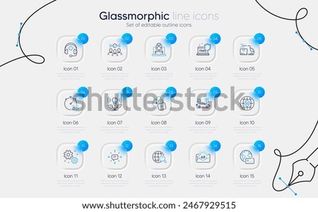 Set of 5g internet, Incubator and Fake internet line icons for web app. Work, Augmented reality, Squad icons. Parking security, Telemedicine, Timer signs. Sms, Medical support, Locks. Vector