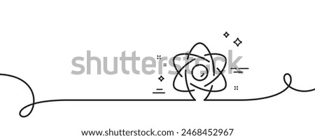 Atom core line icon. Continuous one line with curl. Nuclear power sign. Nucleus energy symbol. Atom core single outline ribbon. Loop curve pattern. Vector