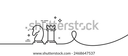 Chess line icon. Continuous one line with curl. Business strategy sign. Tactic board game symbol. Chess single outline ribbon. Loop curve pattern. Vector