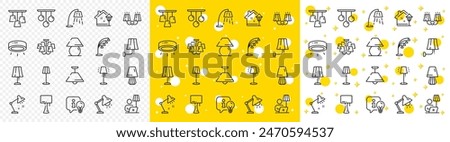 Spotlight led, Table Lamp and Floor Light. Lamps line icons. Modern chandelier, Electric light illuminate and Wall lamp icons. Lightbulb info, stand lamp and street light. Wall sconce. Vector