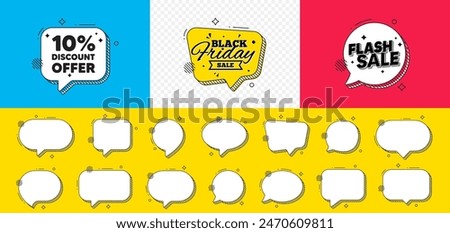 Flash sale chat speech bubble. 10 percent discount tag. Sale offer price sign. Special offer symbol. Discount chat message. Black friday speech bubble banner. Offer text balloon. Vector