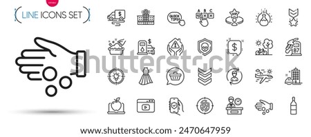 Pack of Shoulder strap, Construction building and Payment message line icons. Include Video content, Bicycle, Cyber attack pictogram icons. Fingerprint, Airplane travel, House protection signs. Vector