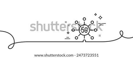 5g technology line icon. Continuous one line with curl. Wifi wireless network sign. Mobile data transmission symbol. 5g technology single outline ribbon. Loop curve pattern. Vector