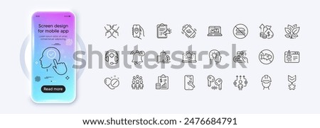 Business way, Inflation and Foreman line icons for web app. Phone mockup gradient screen. Pack of Medical support, Group people, Squad pictogram icons. Vector
