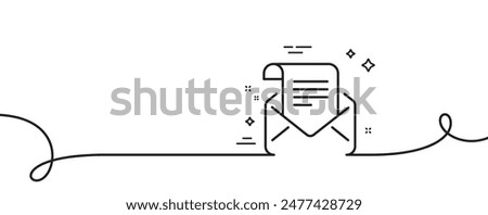 Mail newsletter line icon. Continuous one line with curl. Read Message correspondence sign. E-mail symbol. Mail newsletter single outline ribbon. Loop curve pattern. Vector