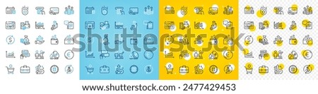 Vector icons set of Euro money, Credit card and Clipboard line icons pack for web with Online market, Cyber attack, Money exchange outline icon. Dollar exchange, Bid offer, Graph pictogram. Vector
