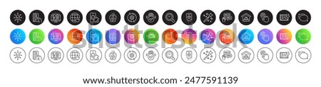 Verified internet, Bid offer and Phone puzzle line icons. Round icon gradient buttons. Pack of Storage, Talk bubble, Face biometrics icon. Vector