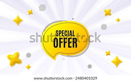 Offer sunburst ray banner. Special offer bubble sticker. Discount banner shape. Sale coupon chat icon. Special offer chat message. Speech bubble discount with stripes. Burst text balloon. Vector