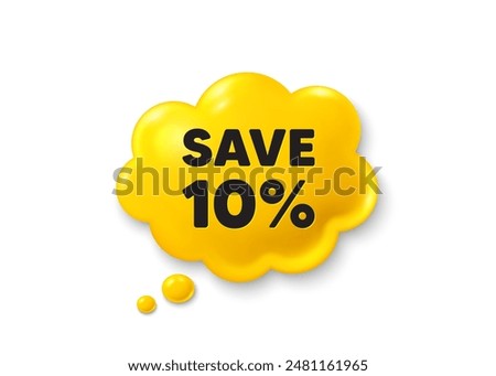 Save 10 percent off tag. Comic speech bubble 3d icon. Sale Discount offer price sign. Special offer symbol. Discount chat offer. Speech bubble comic banner. Discount balloon. Vector