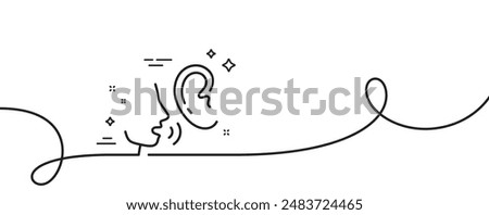 Whisper line icon. Continuous one line with curl. Audio message sign. Hearing symbol. Whisper single outline ribbon. Loop curve pattern. Vector