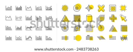 Set of Candle stick graph, Report diagram and Infochart icons. Design shape elements. Financial chart line icons. Growth, Trade and Investment chart. Vector