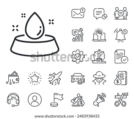 Pets feeding sign. Salaryman, gender equality and alert bell outline icons. Bowl with water line icon. Pet drink symbol. Water bowl line sign. Spy or profile placeholder icon. Vector