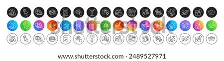 Edit document, Marketing and Cursor line icons. Round icon gradient buttons. Pack of Add handbag, Inflation, Women group icon. Puzzle, Discounts chat, Vip certificate pictogram. Vector