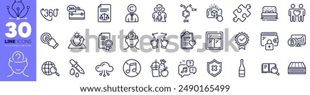 Chemistry pipette, Voicemail and Reject protection line icons pack. 24h service, Wallet, Sun protection web icon. Window, Augmented reality, Bed pictogram. Patient history, Web search. Vector