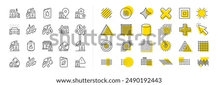 Petrol canister, diesel fuel and gas cylinder set. Design shape elements. Gas station line icons. Eco leaf, Fuel station and petrol canister line icons. Vector