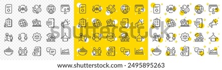 Outline Trade chart, Wallet and Creative idea line icons pack for web with Download file, Dots message, Magistrates court line icon. Iron, Money, Workflow pictogram icon. Megaphone. Vector