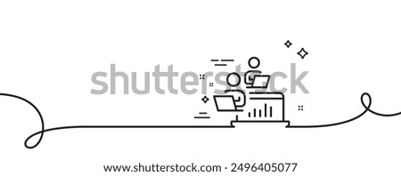 Teamwork line icon. Continuous one line with curl. Remote office sign. Team employees symbol. Teamwork single outline ribbon. Loop curve pattern. Vector