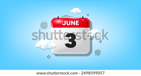 Calendar date of June 3d icon. 3rd day of the month icon. Event schedule date. Meeting appointment time. 3rd day of June. Calendar month date banner. Day or Monthly page. Vector