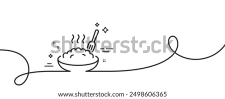 Porridge line icon. Continuous one line with curl. Bowl of rice or oats sign. Millet food symbol. Porridge single outline ribbon. Loop curve pattern. Vector