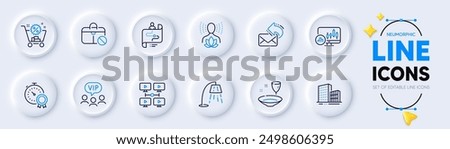 Yoga balance, Shopping cart and Journey path line icons for web app. Pack of Jobless, Stand lamp, Plate pictogram icons. Vip clients, Video conference, Share mail signs. Best result. Vector