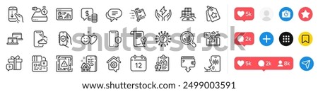 Inventory, Scroll down and Coins line icons pack. Social media icons. Wallet, Inventory cart, Smile web icon. Property agency, Maze attention, Question mark pictogram. Fingerprint, Safe energy. Vector