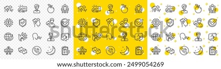 Privacy Policy, Social Responsibility, Breath icons. Check mark, Sharing economy and Mindfulness stress, Breath people line icons. Bad weather, Tick check mark, sharing refer, stress. Vector