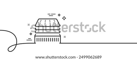 Deluxe mattress line icon. Continuous one line with curl. Luxury orthopedic pad sign. Breathable sleep bed symbol. Deluxe mattress single outline ribbon. Loop curve pattern. Vector