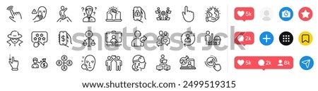 Friends couple, Ethics and Dating chat line icons pack. Social media icons. Insomnia, Refer friend, Leadership web icon. Selfie stick, Empower, Save planet pictogram. Vector