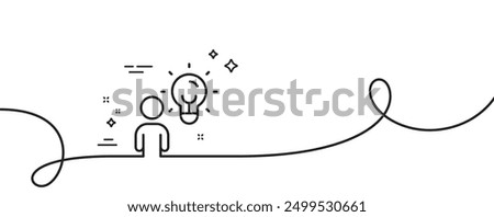 Business idea line icon. Continuous one line with curl. Human with lightbulb sign. symbol. Group people single outline ribbon. Loop curve pattern. Vector