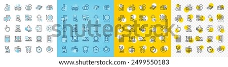 Vector icons set of Calculator, Budget accounting and Circle area line icons pack for web with Increasing percent, Coffee vending, Work home outline icon. Execute, Login, Timer pictogram. Vector