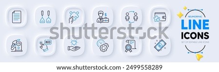 Cooking cutlery, Certificate and Workflow line icons for web app. Pack of Loyalty program, Hold heart, Puzzle pictogram icons. Businessman case, Time management, File signs. Bid offer. Vector