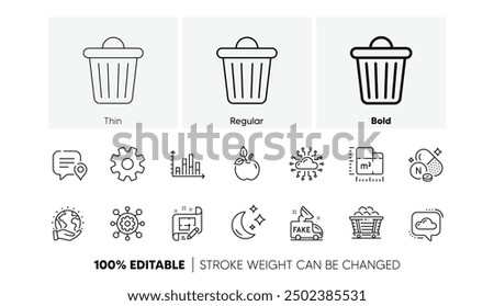 Trash bin, Eco food and Cloud network line icons. Pack of Framework, Vitamin n, Cloud communication icon. Fake news, Service, Save planet pictogram. Chat bubble, Coal trolley, Floor plan. Vector