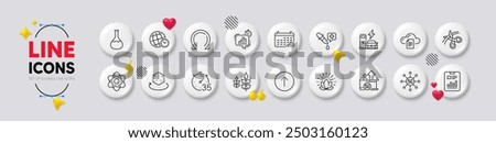 Statistics timer, Calendar graph and Augmented reality line icons. White buttons 3d icons. Pack of Charging station, Scissors, Gluten free icon. Timer, Chemistry lab, Lotus pictogram. Vector