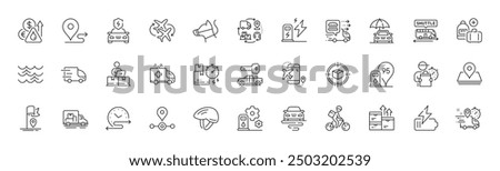 Car insurance, Shuttle bus and Pin line icons. Pack of Delivery bike, Fuel price, Flight destination icon. Truck delivery, Dog leash, Online storage pictogram. Truck transport. Line icons. Vector