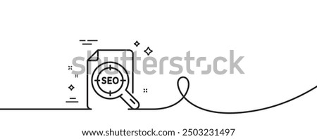 Seo target line icon. Continuous one line with curl. Search engine optimization sign. File document symbol. Seo file single outline ribbon. Loop curve pattern. Vector