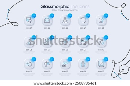 Set of Recovery data, Chemistry lab and Settings blueprint line icons for web app. Square area, Home insurance, Fake information icons. Stats, Medical mask, Reminder signs. Medicine. Vector